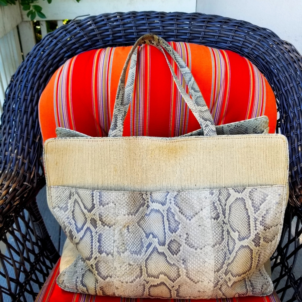 Vintage  Bottega Veneta  snake python raffia Xlarge tote
